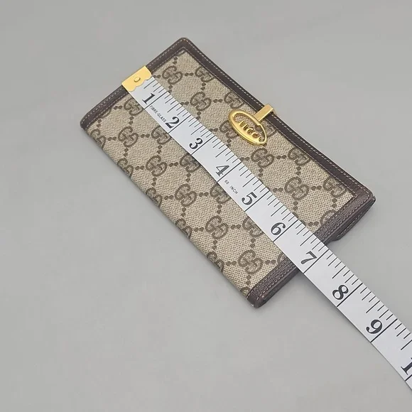 GUCCI - Old Gucci Bifold Long Wallet in Brown & Tan - Vintage Monogram Logo - Picture 12 of 16